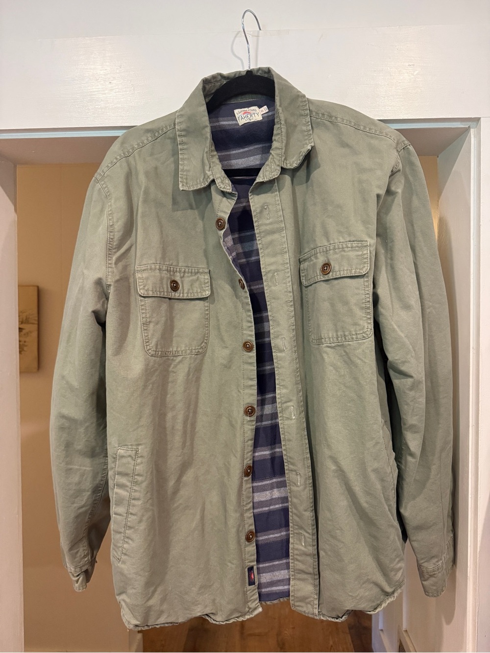 Faherty Olive Green Lightweight Button-Front Shirt Jacket